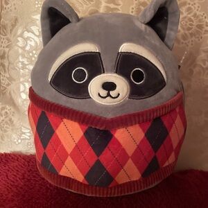 Squishmallow Rocky the Raccoon with sweater 8inch bundled with Hans Hedgehog